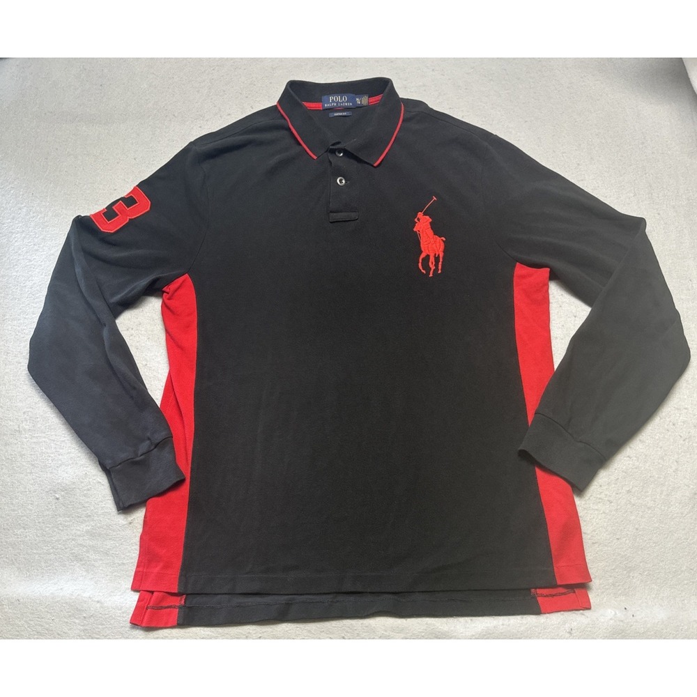 Polo Ralph Lauren Long Sleeve Big Pony Rugby Shirt Men's XL Red Black #3 Preppy